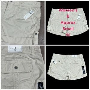 Women’s Gap 6 Small Shorts Chino Khakis Beige Bermuda Rolled Hem Snap Pocket NWT